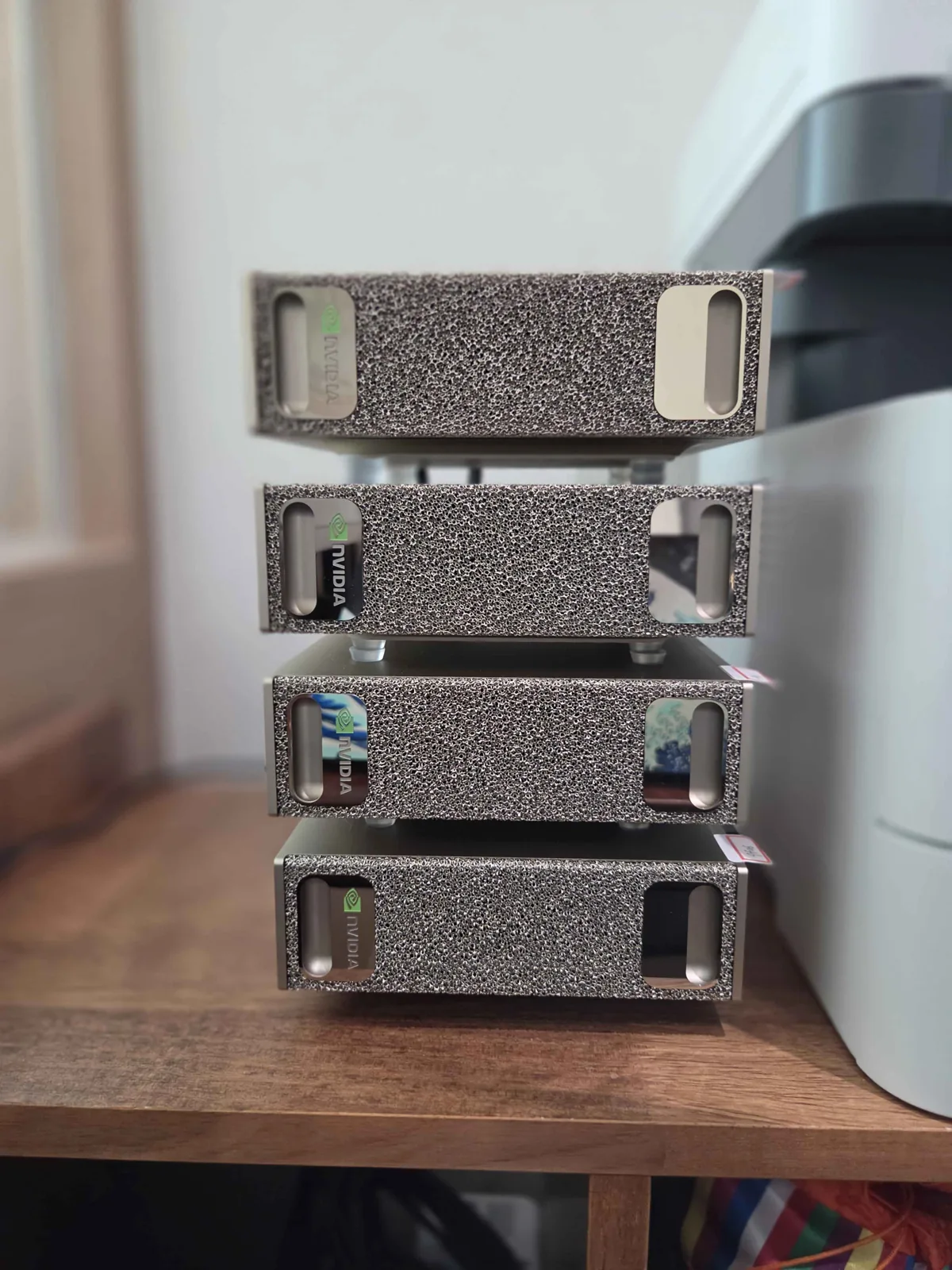 Four DGX Spark units stacked